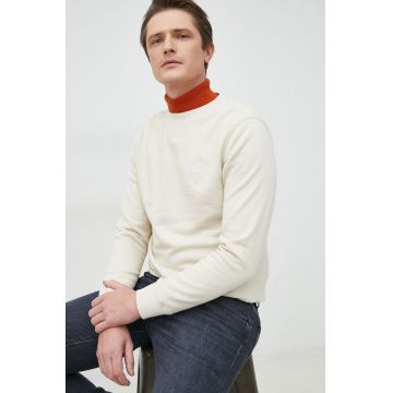 BOSS hanorac de bumbac BOSS CASUAL barbati, culoarea bej, cu imprimeu