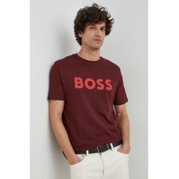 BOSS tricou din bumbac BOSS CASUAL barbati, culoarea bordo, cu imprimeu