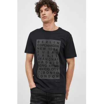BOSS tricou din bumbac BOSS GREEN culoarea negru, cu imprimeu