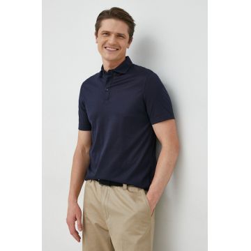 BOSS tricou polo barbati, culoarea albastru marin, neted