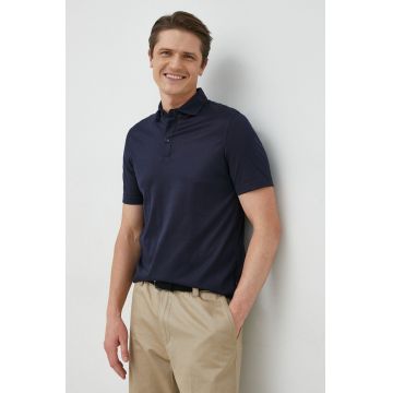 BOSS tricou polo barbati, culoarea albastru marin, neted