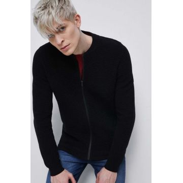 Medicine cardigan din bumbac barbati, culoarea negru