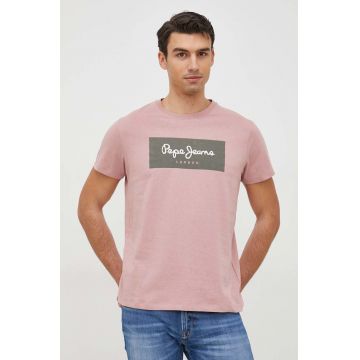 Pepe Jeans tricou din bumbac Aaron culoarea roz, cu imprimeu