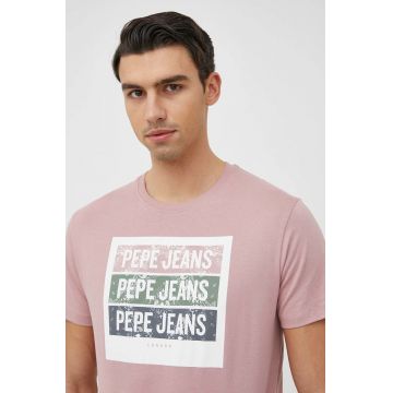 Pepe Jeans tricou din bumbac Acee culoarea roz, cu imprimeu