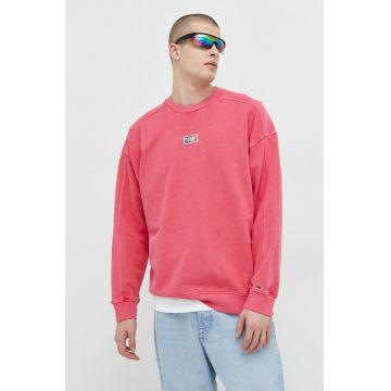 Tommy Jeans hanorac de bumbac barbati, culoarea roz, cu imprimeu