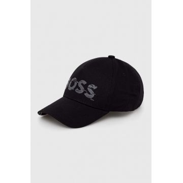 BOSS șapcă de baseball din bumbac BOSS GREEN culoarea negru, cu imprimeu