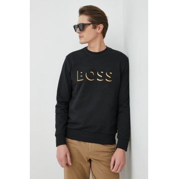 BOSS hanorac de bumbac barbati, culoarea negru, cu imprimeu