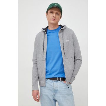 BOSS hanorac de bumbac BOSS GREEN barbati, culoarea gri, cu glugă, neted