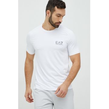 EA7 Emporio Armani tricou barbati, culoarea alb, neted