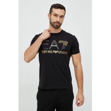 EA7 Emporio Armani tricou barbati, culoarea negru, cu imprimeu