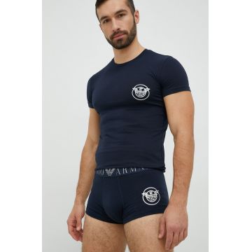 Emporio Armani Underwear tricou și boxeri culoarea albastru marin, cu imprimeu