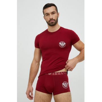 Emporio Armani Underwear tricou și boxeri culoarea bordo, cu imprimeu