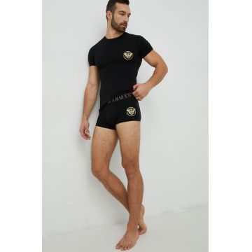 Emporio Armani Underwear tricou și boxeri culoarea negru, cu imprimeu