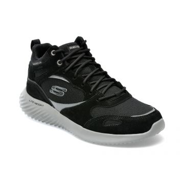 Ghete SKECHERS negre, BOUNDER, din material textil si piele intoarsa