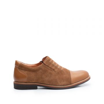 Pantofi casual barbati din piele naturala, Leofex - 783 Cognac Box Velur