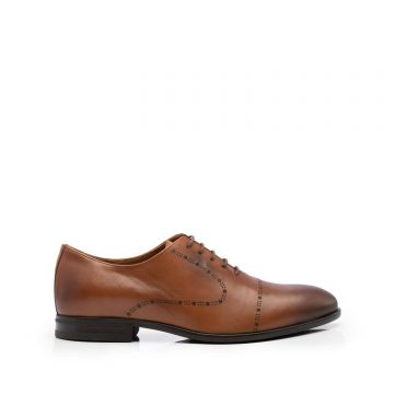 Pantofi eleganți bărbați din piele naturală, Leofex - 934 Cognac Box