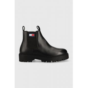 Tommy Jeans ghete chelsea de piele Heritage Branding Chelsea Boot barbati, culoarea negru