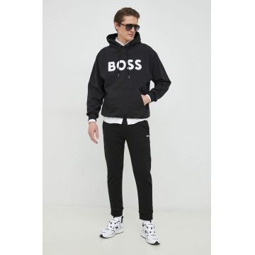 BOSS pantaloni de trening din bumbac BOSS GREEN barbati, culoarea negru