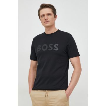 BOSS tricou din bumbac culoarea negru, cu imprimeu