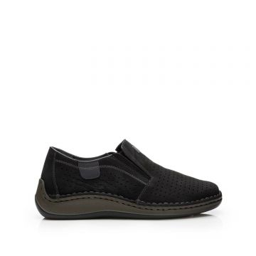 Pantofi casual barbati din piele naturala,Leofex - 595 Negru Nabuc