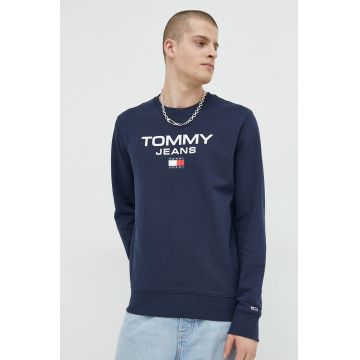 Tommy Jeans hanorac de bumbac barbati, culoarea albastru marin, cu imprimeu