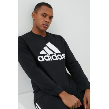 Adidas longsleeve din bumbac culoarea negru, cu imprimeu