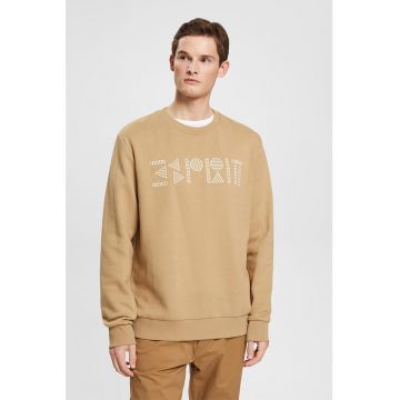 Bluza sport cu decolteu la baza gatului si imprimeu logo contrastant