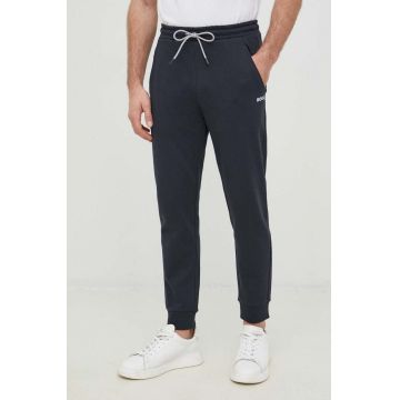 BOSS pantaloni de trening din bumbac BOSS GREEN barbati, culoarea albastru marin