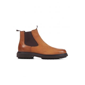 Ghete Chelsea de piele cu varf rotund