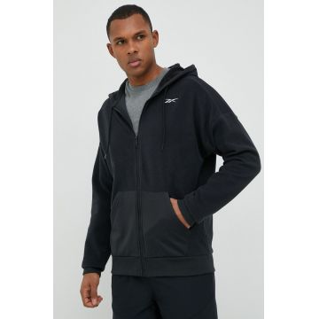 Reebok hanorac de antrenament Workout Ready Thermowarm barbati, culoarea negru, cu glugă, neted