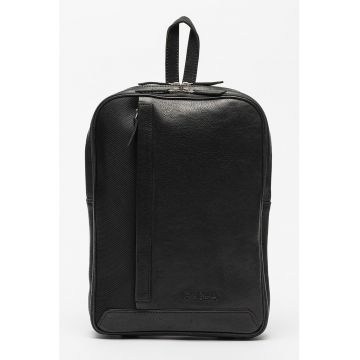 Rucsac de piele cu detalii de panza - Negru