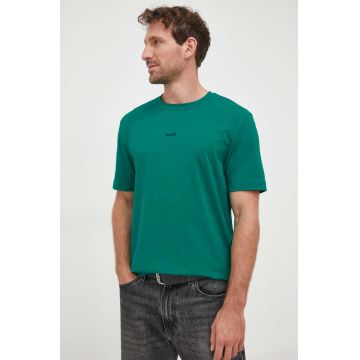 BOSS tricou BOSS CASUAL barbati, culoarea verde, neted