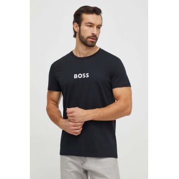 BOSS tricou de plajă din bumbac culoarea negru, cu imprimeu