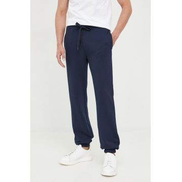 Trussardi pantaloni de bumbac barbati, culoarea albastru marin, neted