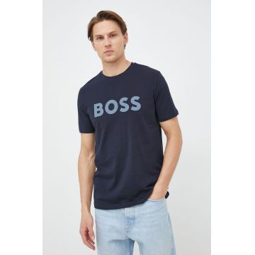 BOSS tricou din bumbac Boss Casual culoarea albastru marin, cu imprimeu