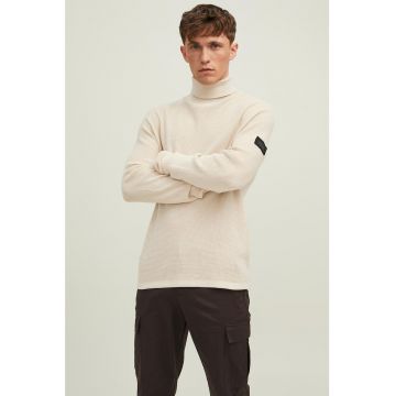 Jack & Jones - Pulover texturat cu guler inalt si aplicatie logo