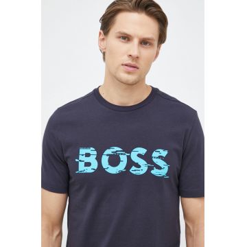 BOSS tricou BOSS GREEN barbati, culoarea albastru marin, cu imprimeu