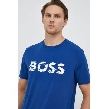 BOSS tricou BOSS GREEN barbati, culoarea violet, cu imprimeu