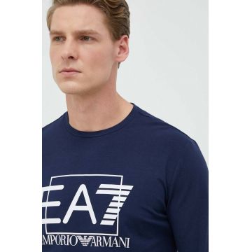 EA7 Emporio Armani longsleeve barbati, culoarea albastru marin, cu imprimeu