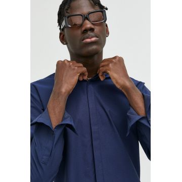 HUGO camasa din bumbac barbati, culoarea albastru marin, cu guler clasic, slim