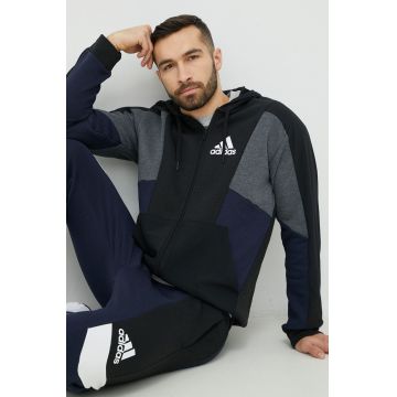 Adidas bluza barbati, culoarea negru, cu glugă, modelator