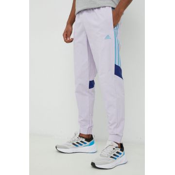 Adidas pantaloni de trening barbati, culoarea violet, cu imprimeu