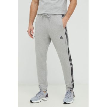 Adidas pantaloni de trening din bumbac barbati, culoarea gri, neted