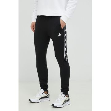 Adidas pantaloni de trening din bumbac barbati, culoarea negru, cu imprimeu