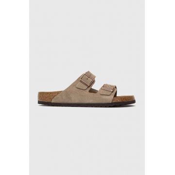 Birkenstock papuci din piele Arizona barbati, culoarea gri