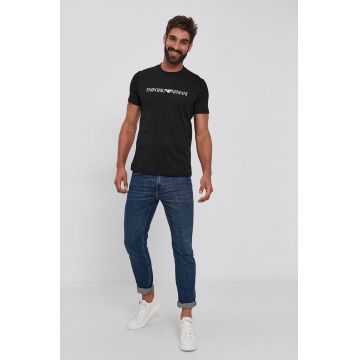 Emporio Armani tricou din bumbac culoarea negru, cu imprimeu