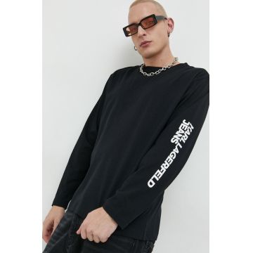 Karl Lagerfeld Jeans longsleeve din bumbac culoarea negru, cu imprimeu