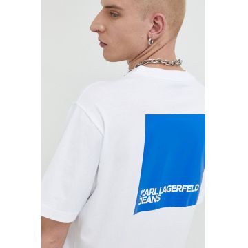 Karl Lagerfeld Jeans tricou din bumbac culoarea alb, cu imprimeu