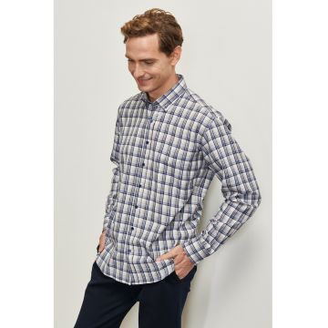 Camasa din amestec de bumbac cu model in carouri - Albastru inchis/Alb murdar/Gri antracit