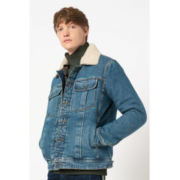 Jacheta de denim cu guler din blana shearling Uniko